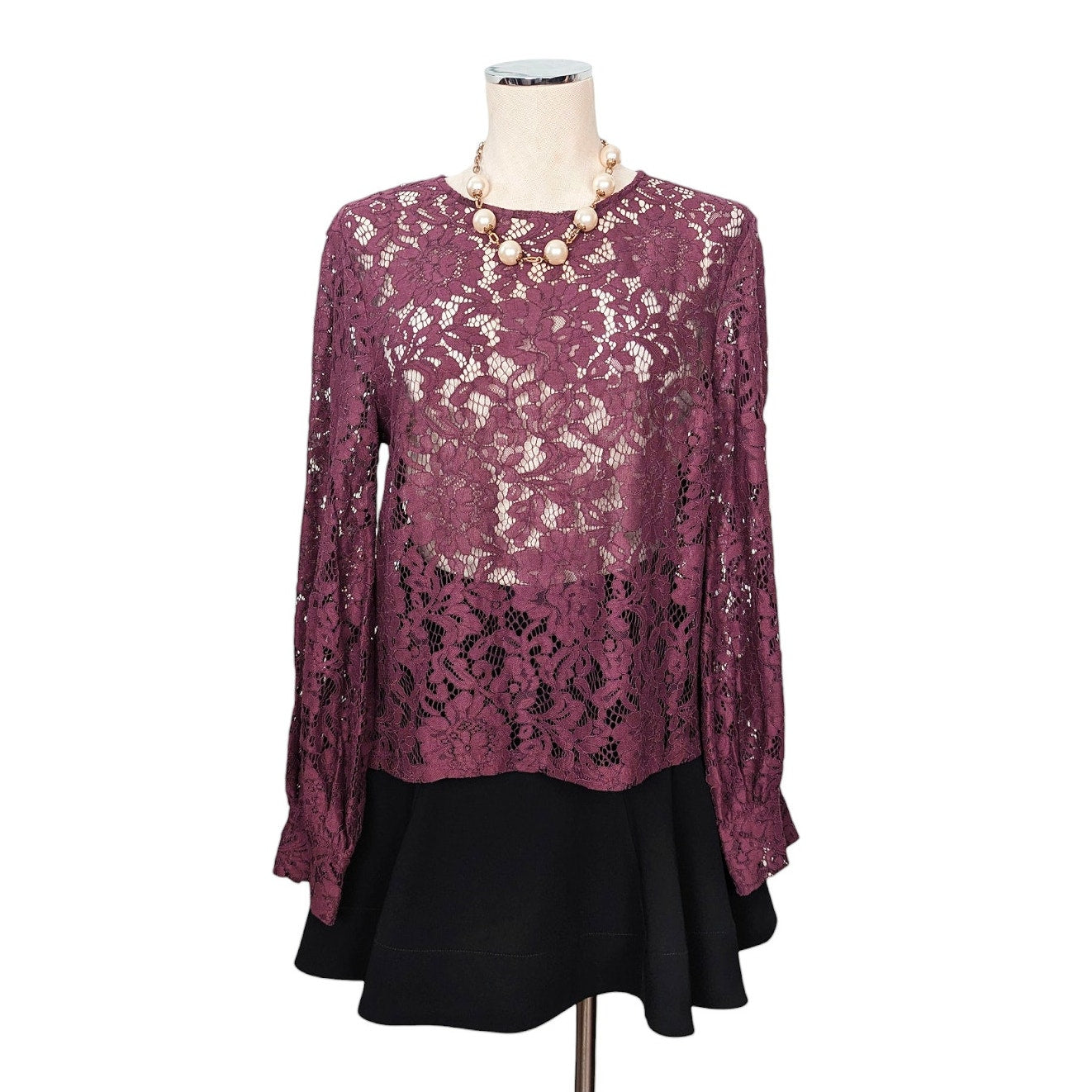 ALLISON JOY Nwt Evereve Sienna Burgundy Lace Top Shirt Medium M